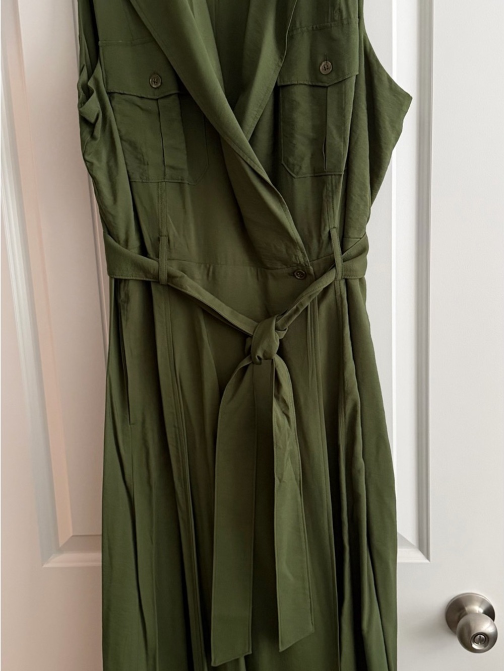 Banana Republic Olive Green Sleeveless Belted Maxi Dress
